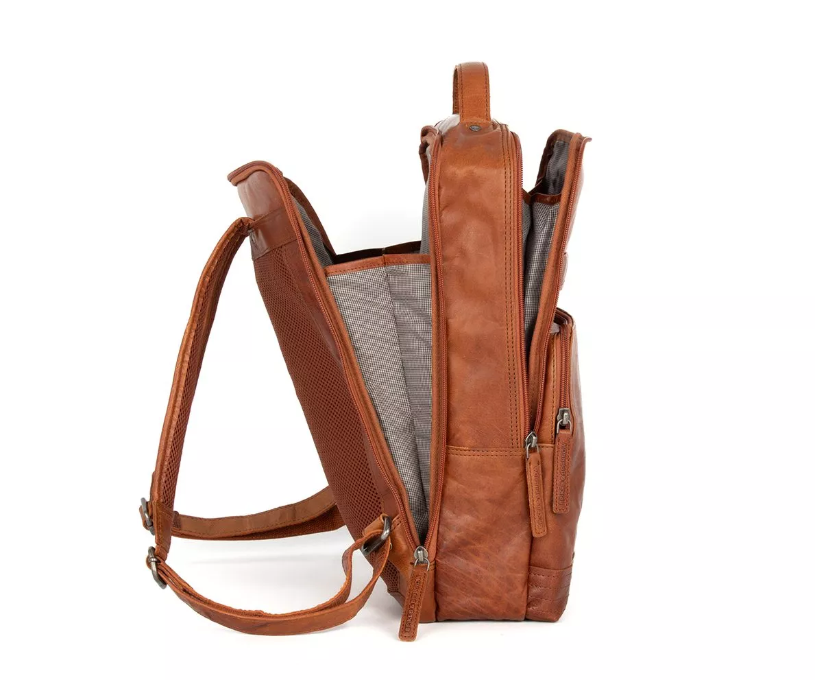 backpack-rugzak-dames-408cbr.webp Leren Rugzak 16.4 inch Virginia Brandy Cognac - Afbeelding 1