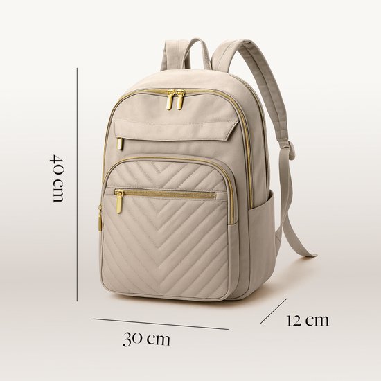 beige-rugzak-441vmq-1.jpg Rugzak Dames Rugtas Dames inclusief Laptopvak tot 14 inch Beige/ Off White | bol - Afbeelding 1