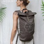 Grote rugzak op rol ∆ Boho reistas dames ∆ Flower Of Life laptoprugzak ∆ Navajo Stiches Unisex katoenen canvas rugzak / donkergrijs Etsy Nederland
