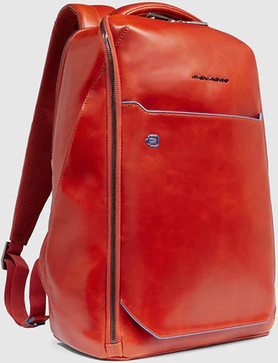 piquadro-rugzak-762uev-1.jpg Piquadro Laptoprugzak / Werktas / Rugtas Dames 14 inch Leer Blue Square Oranje | bol - Afbeelding 1