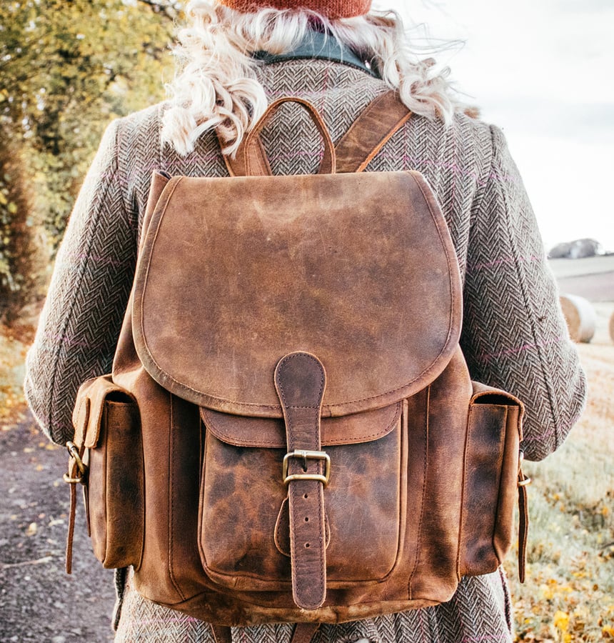 rugzak-dames-leer-177avy-1.jpg Grote Dames Buffel Leren Rugtas Retro Vintage Barneys Leather - Afbeelding 1
