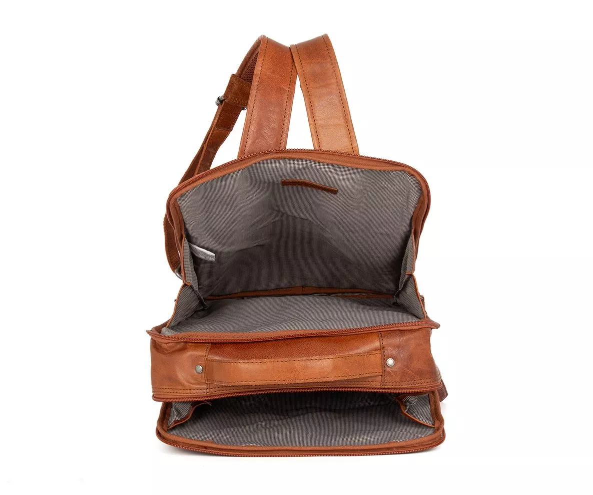 rugzak-leer-dames-118ebn.webp Leren Rugzak 16.4 inch Virginia Donkerbruin - Afbeelding 1