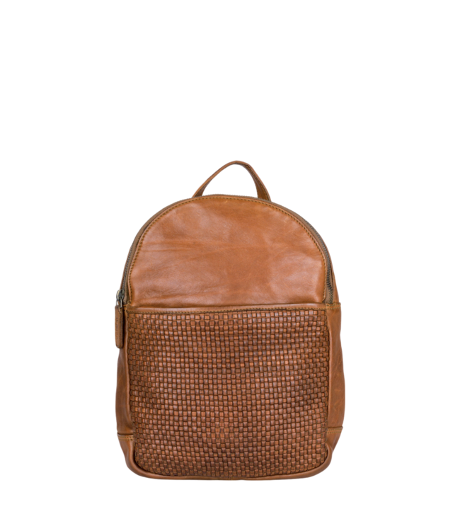 rugzak-leer-dames-504iws.png Bellicci | Stoere leren dames rugzak (Ipad) van gevlochten leer | Eve Blauw mode - Afbeelding 1