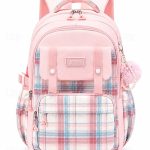 Geruite rugzak voor meisjes voor school, grote polyester schooltas met meerdere vakken, schattige roze reisrugzak met laptopvak, waterbestendig voor de basisschool. &middelbare school 2026 $34.99