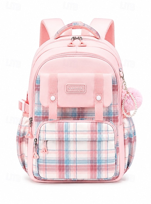 rugzak-met-veel-vakken-660ibo-1.jpg Geruite rugzak voor meisjes voor school, grote polyester schooltas met meerdere vakken, schattige roze reisrugzak met laptopvak, waterbestendig voor de basisschool. &middelbare school 2026 $34.99 - Afbeelding 1