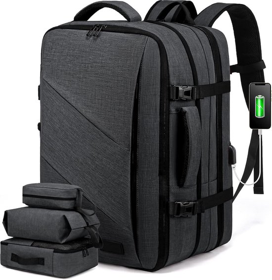 rugzak-vliegtuig-059teh-1.jpg Rugzak vliegtuig handbagage 30L Laptopvak 15,6 inch Grijs | bol - Afbeelding 1